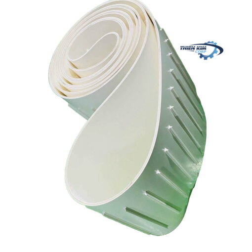 Băng tải PVC trắng, dán gờ cao 10mm, gờ chữ T