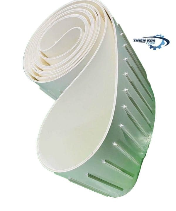 Băng tải PVC trắng, dán gờ cao 10mm, gờ chữ T