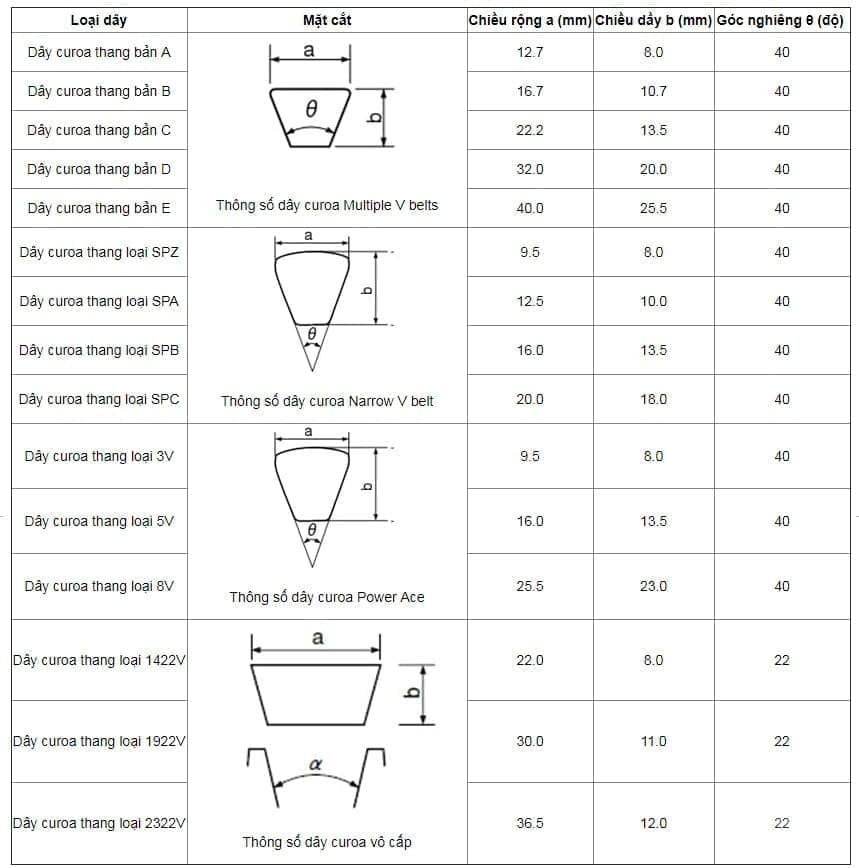 ký hiệu dây curoa